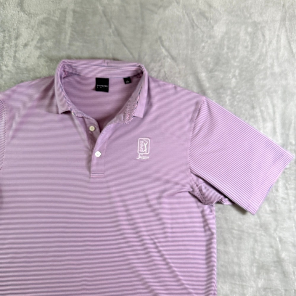 Dunning Golf Polo Shirt Men's L Purple Pinstripe Performance Golf TPC Sawgrass